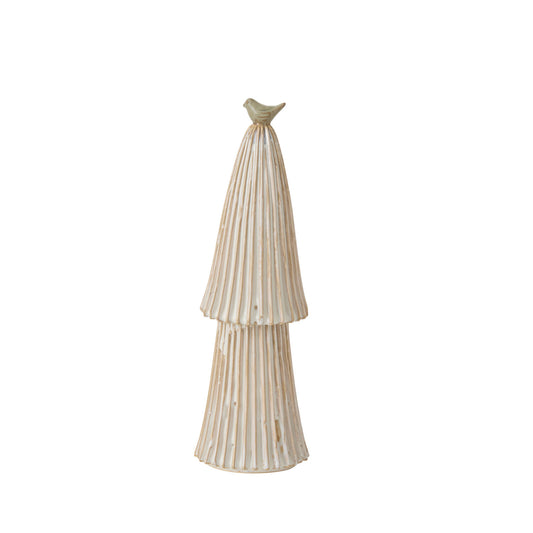 Village Ceramic Christmas Tree - Off White with Bird Topper