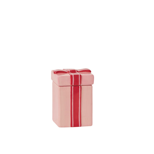 Pink Gift Box Ceramic Canister - Red Bow Lid