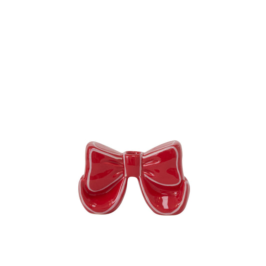 Red Bow Ceramic Taper Candle Holder