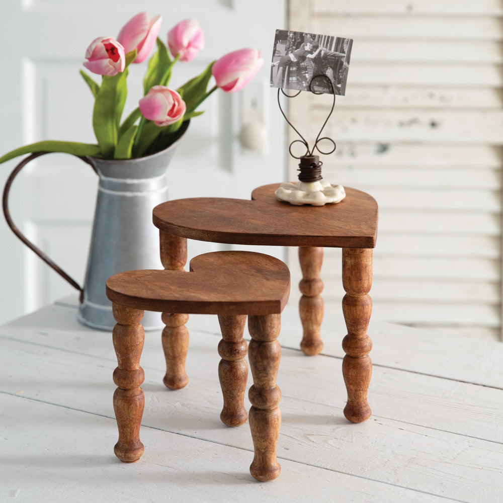 Heart-Shaped Mango Wood Display Risers - Natural (Set of 2)