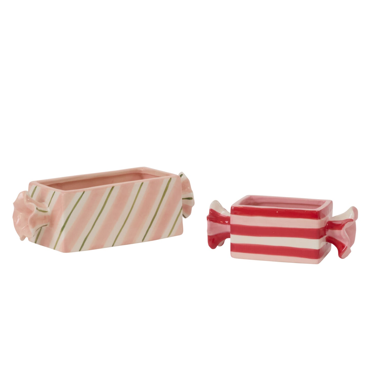 Bonbon Candy-Shaped Ceramic Planter - Pink & Green Stripes