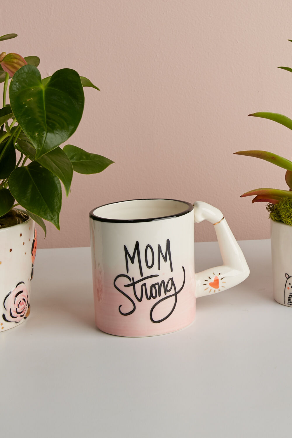 Mom Strong Ceramic Mug - Flexed Arm Handle Design