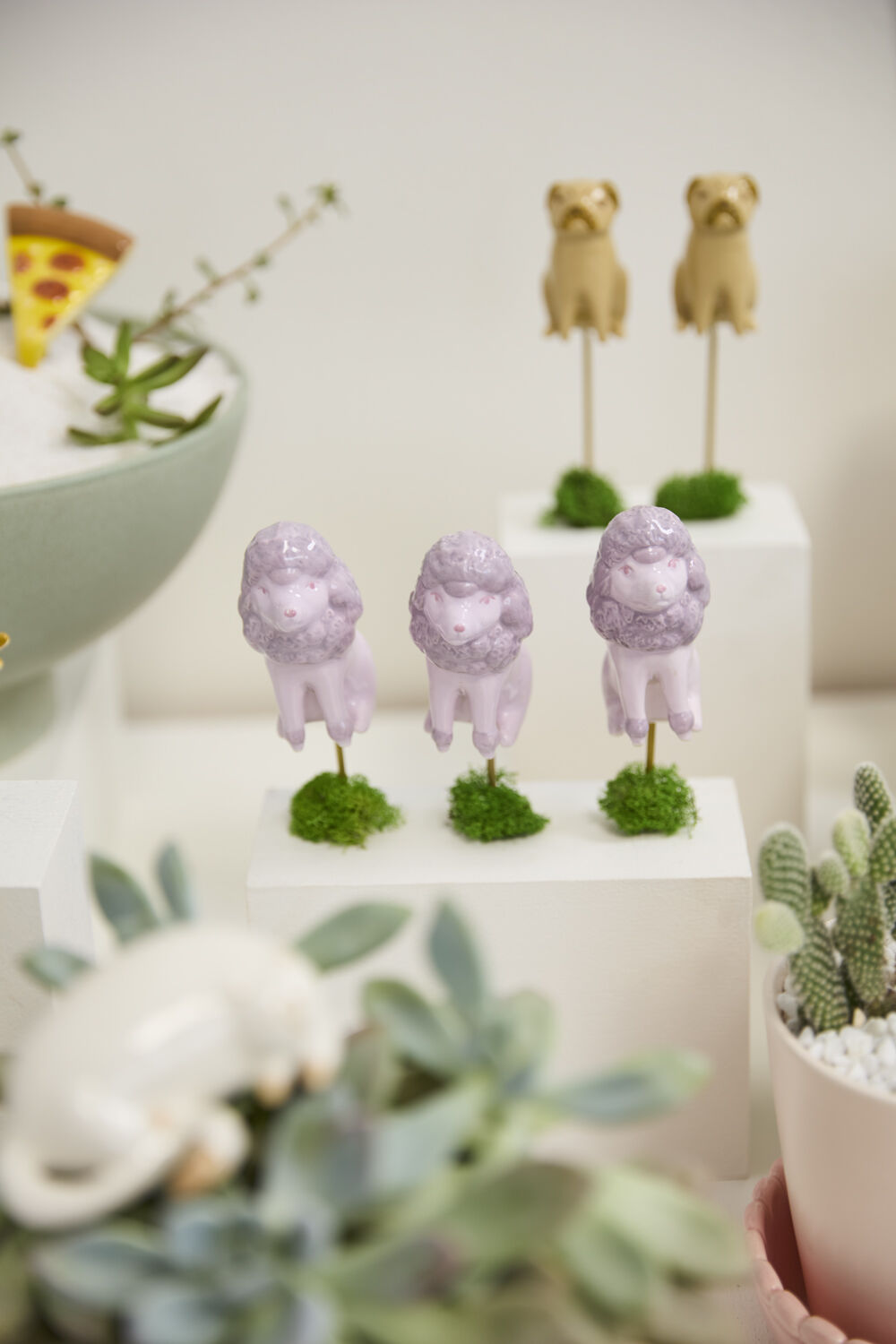 Ceramic Dog Plant Sticks - Hand Painted (Set of 3)