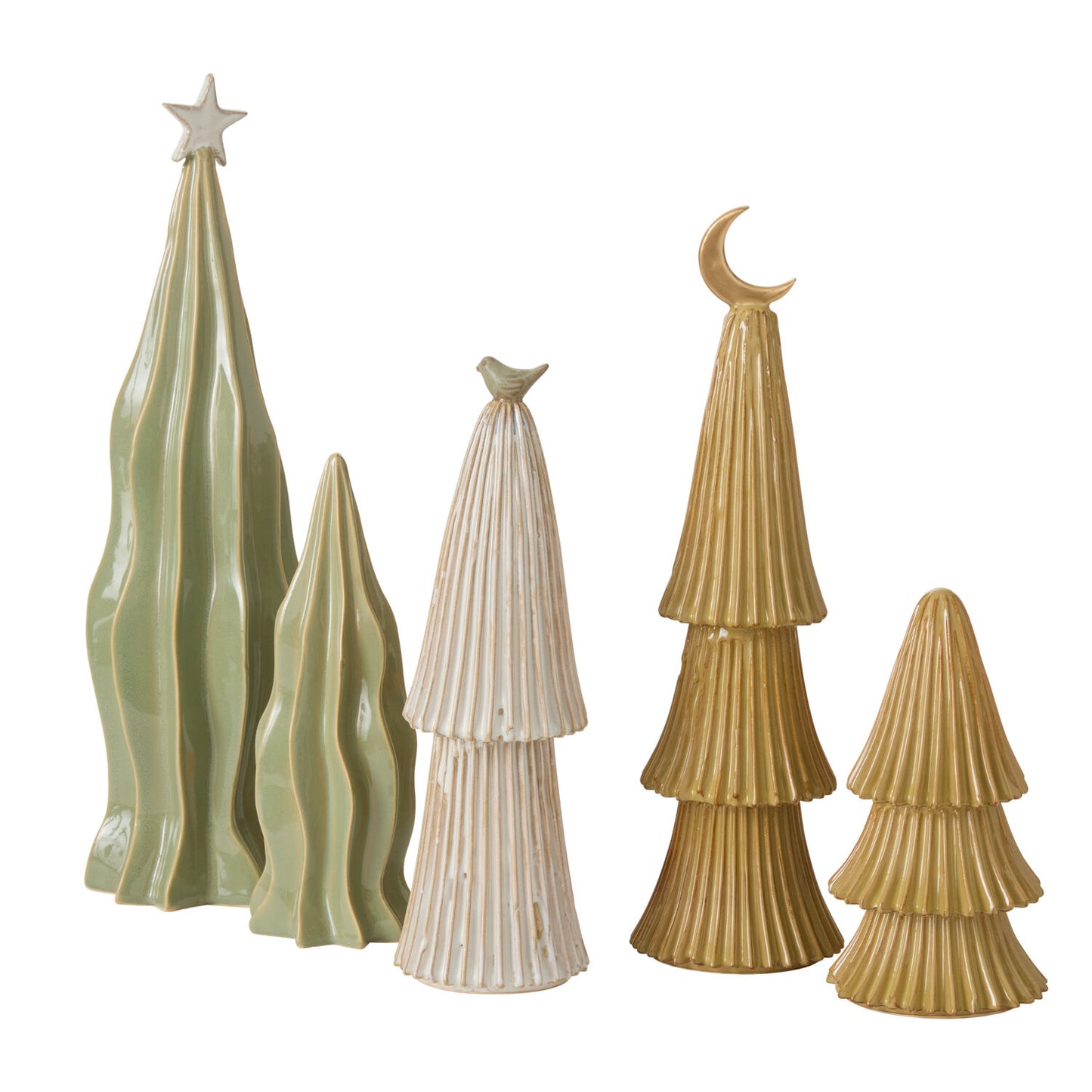Village Ceramic Christmas Tree - Ochre with Moon Topper