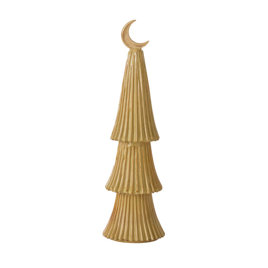 Village Ceramic Christmas Tree - Ochre with Moon Topper