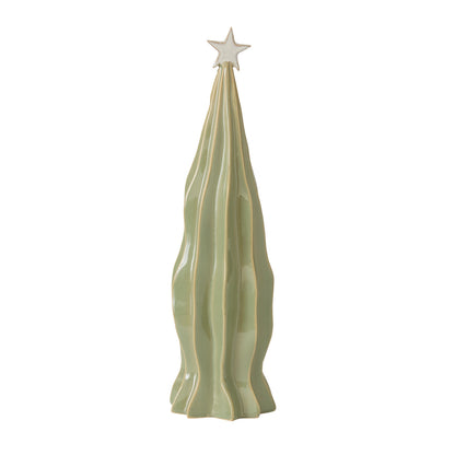 Village Ceramic Christmas Tree - Soft Green with Star Topper