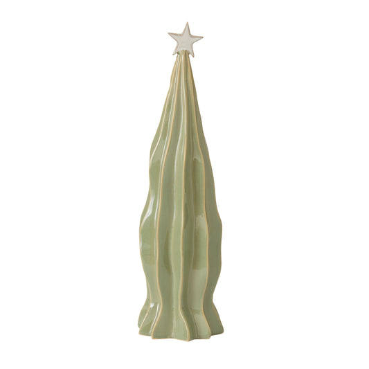 Village Ceramic Christmas Tree - Soft Green with Star Topper