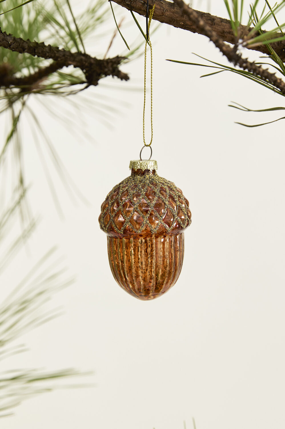 Gilded Acorn Glass Ornaments - Mercury Glass (Set of 6)