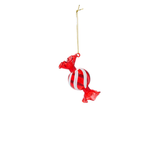 Peppermint Candy Glass Ornaments - Red & White Stripes (Set of 6)