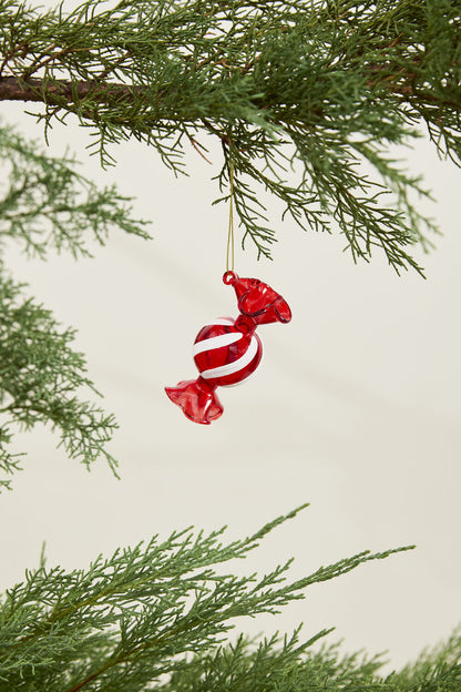 Peppermint Candy Glass Ornaments - Red & White Stripes (Set of 6)