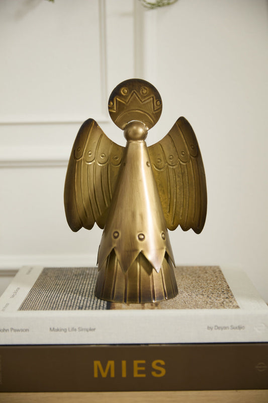 Gold Metal Angel Figurine - Vintage Finish (10")