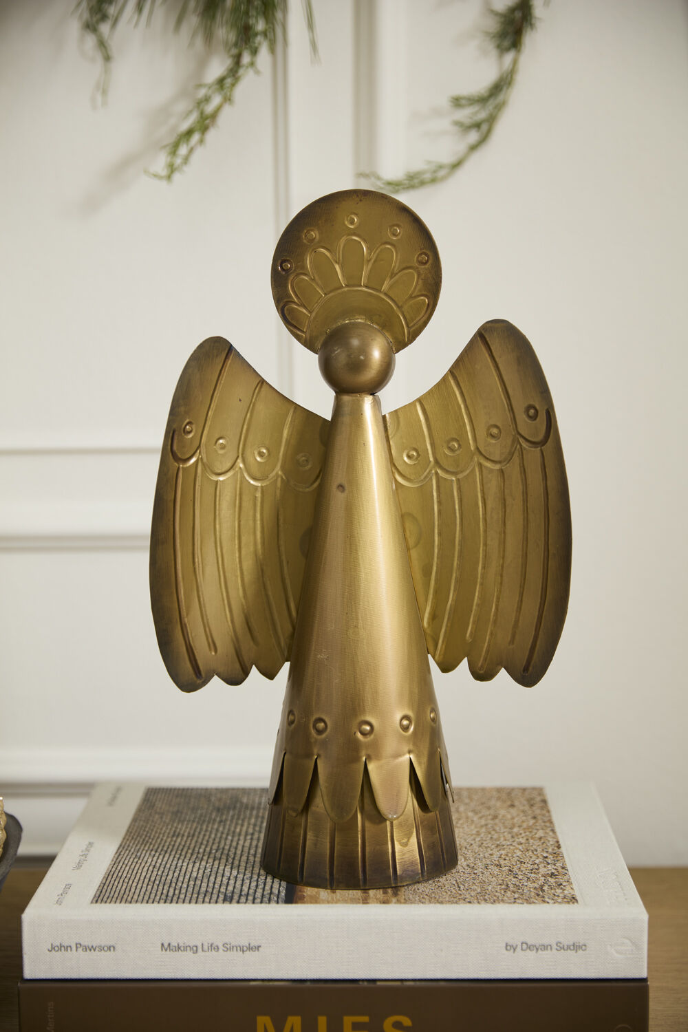 Gold Metal Angel Figurine - Vintage Finish (14")