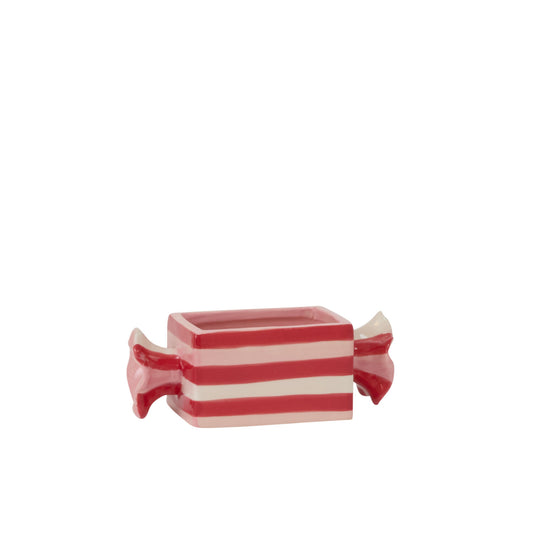 Bonbon Candy-Shaped Ceramic Planter - Red & Pink Stripes