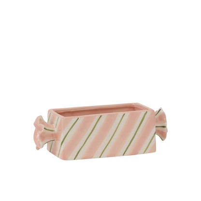 Bonbon Candy-Shaped Ceramic Planter - Pink & Green Stripes