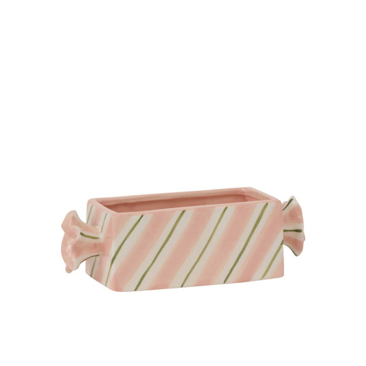 Bonbon Candy-Shaped Ceramic Planter - Pink & Green Stripes