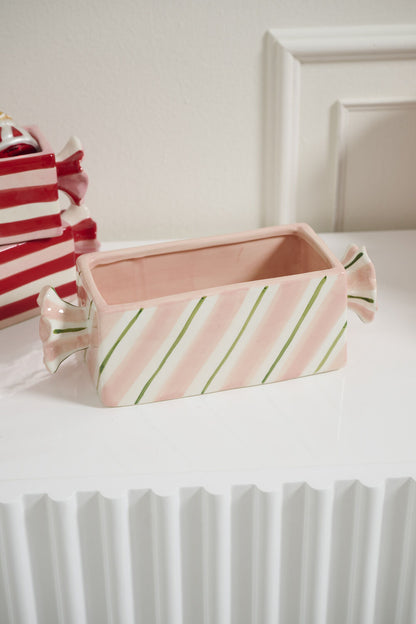 Bonbon Candy-Shaped Ceramic Planter - Pink & Green Stripes