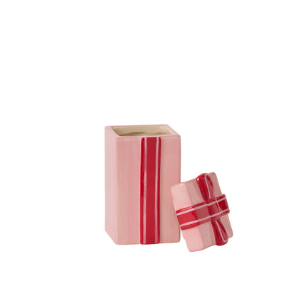 Tall Pink Gift Box Ceramic Canister - Red Bow Lid
