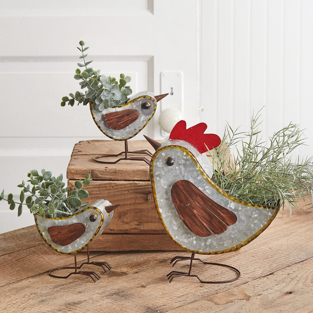 Farmhouse Hen & Chicks Galvanized Metal Planter Set (3-Piece)