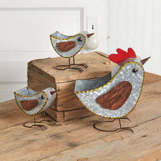 Farmhouse Hen & Chicks Galvanized Metal Planter Set (3-Piece)