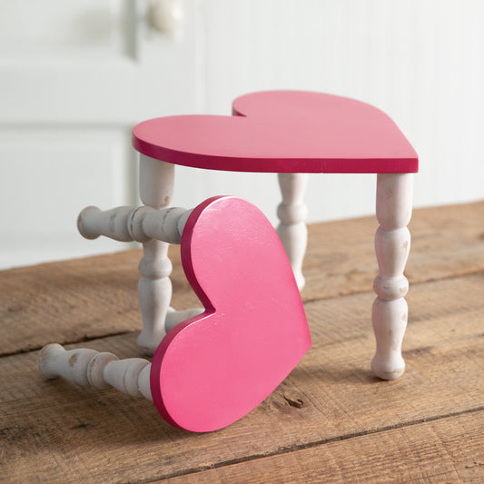 Heart-Shaped Mango Wood Display Risers - Pink (Set of 2)