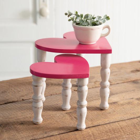 Heart-Shaped Mango Wood Display Risers - Pink (Set of 2)