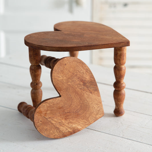 Heart-Shaped Mango Wood Display Risers - Natural (Set of 2)