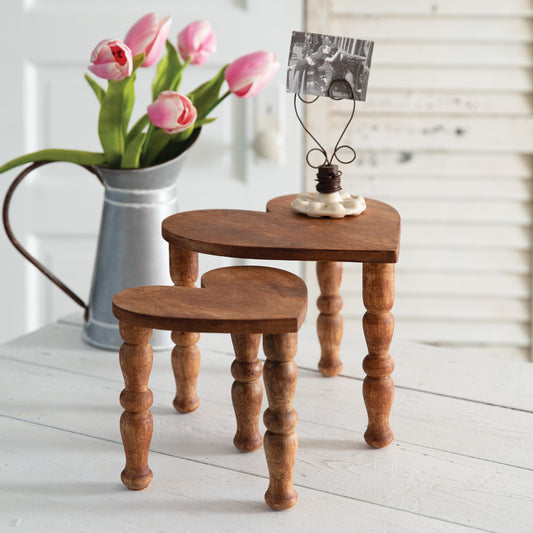 Heart-Shaped Mango Wood Display Risers - Natural (Set of 2)