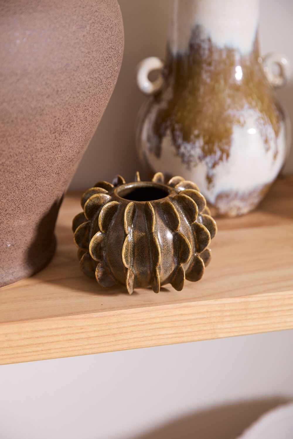 Millay Ceramic Bud Vase - Moss Ombre with Textured Design