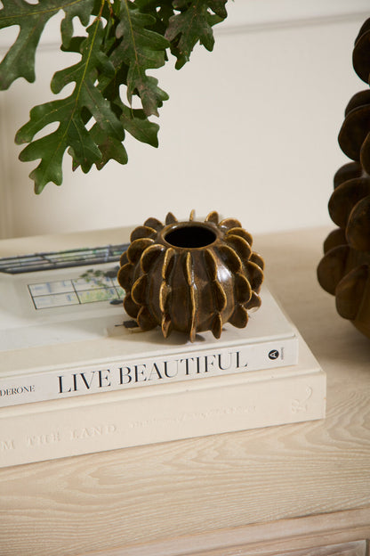 Millay Ceramic Bud Vase - Moss Ombre with Textured Design