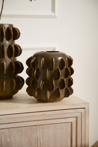 Millay Ceramic Vase - Moss Ombre with Textured Design (Medium)