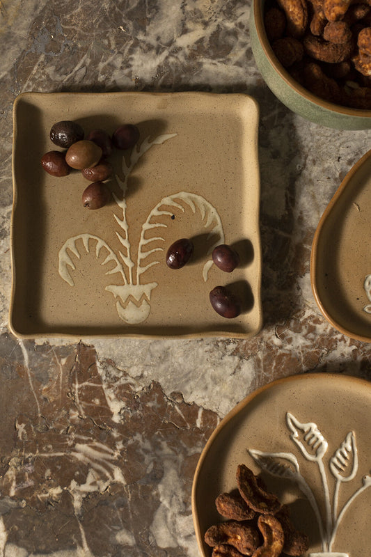 Hayseed Square Speckled Ceramic Serving Tray Set - Natural (Set of 4)