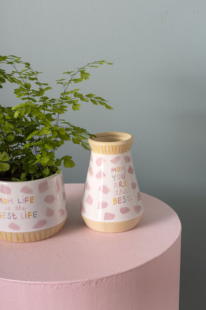 Motherhood Ceramic Vase - "Mom, You Are The Best" Small