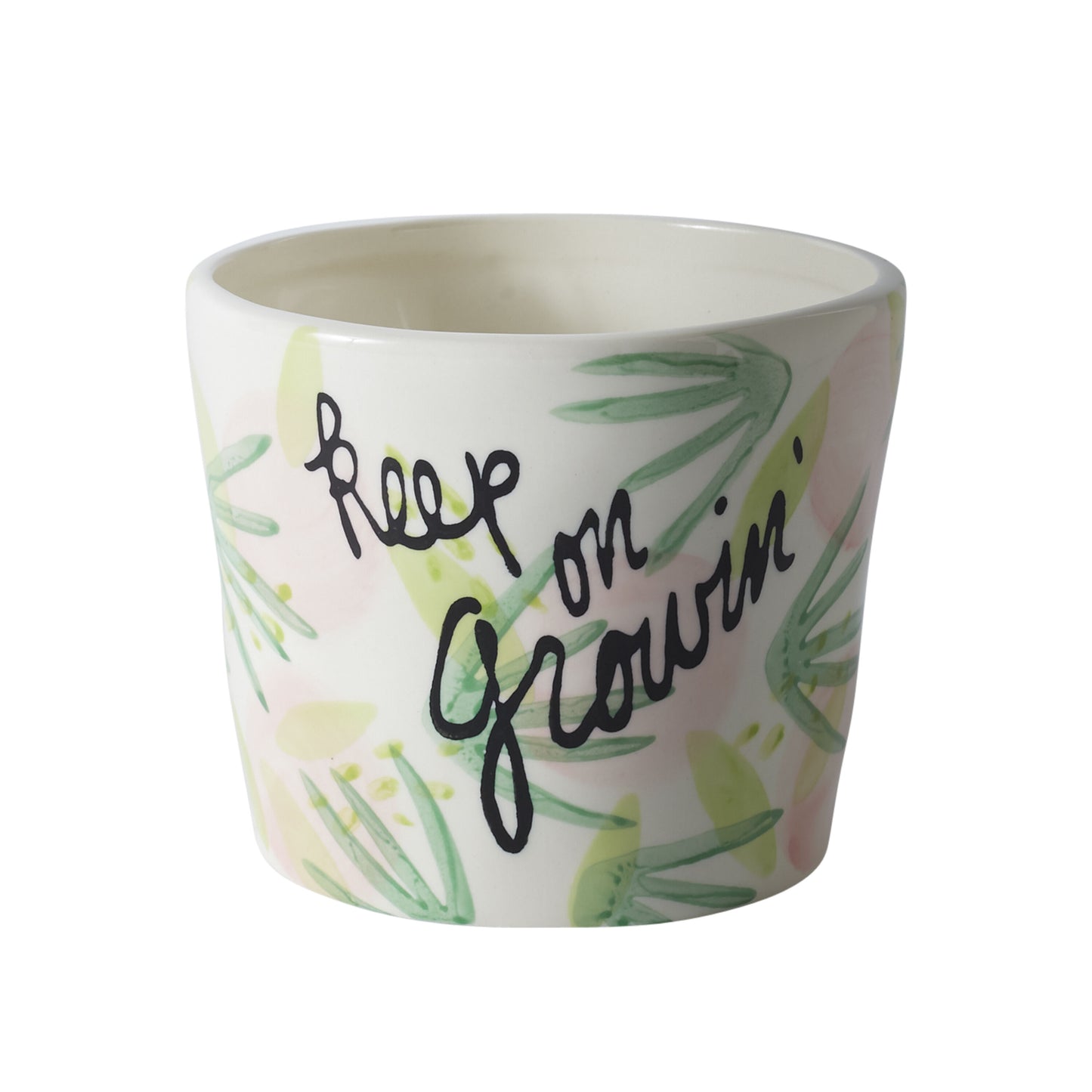 "Keep on Growing" Ceramic Planter with Leaf Design