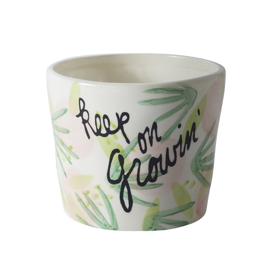 "Keep on Growing" Ceramic Planter with Leaf Design