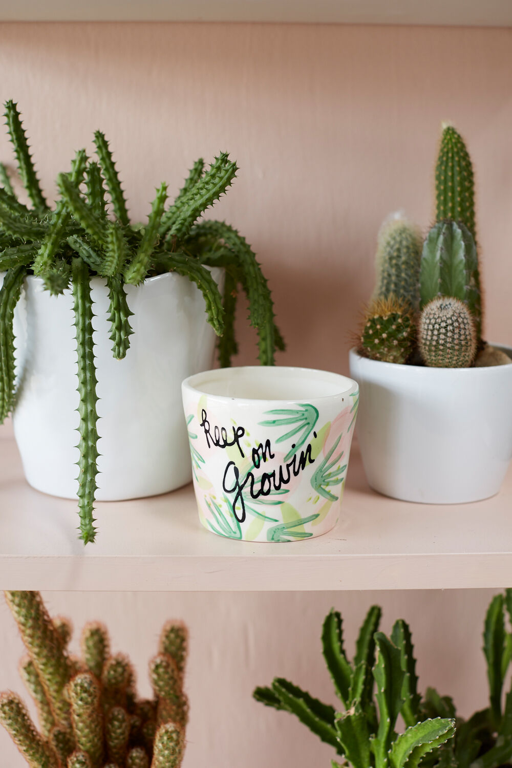 "Keep on Growing" Ceramic Planter with Leaf Design