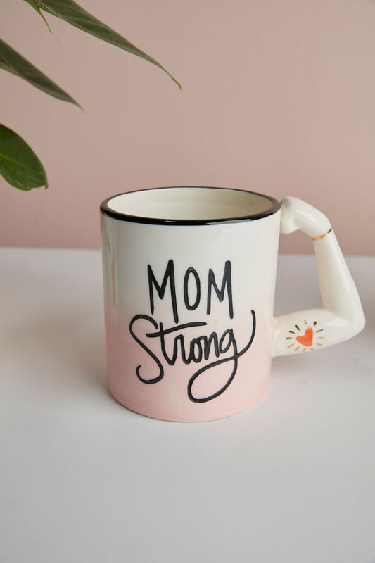Mom Strong Ceramic Mug - Flexed Arm Handle Design