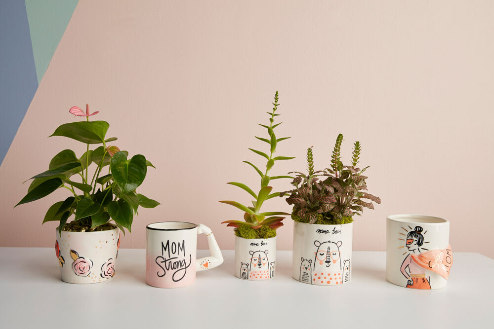 "Moms Are Strong As Hell" Ceramic Planter with Floral Design