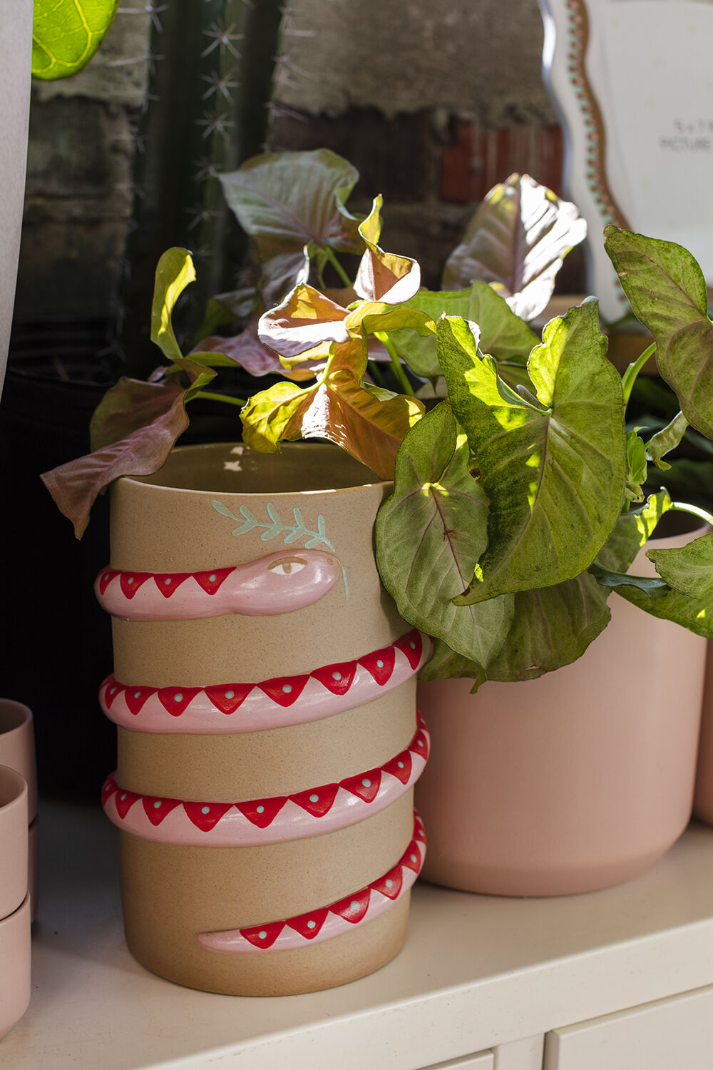 Pink Snake Ceramic Planter Vase Small - Coiled Design