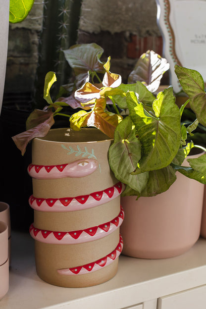 Pink Snake Ceramic Planter Vase Small - Coiled Design