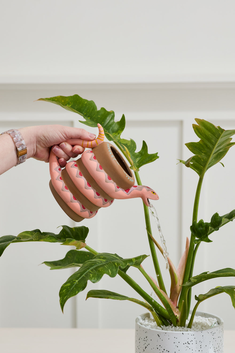 Pink Snake Ceramic Watering Can - Coiled Design