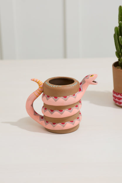 Pink Snake Ceramic Watering Can - Coiled Design