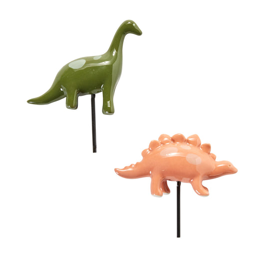 Ceramic Dinosaur Plant Sticks - Hand Painted (Set of 2)