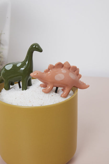 Ceramic Dinosaur Plant Sticks - Hand Painted (Set of 2)