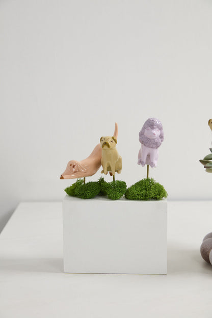 Ceramic Dog Plant Sticks - Hand Painted (Set of 3)