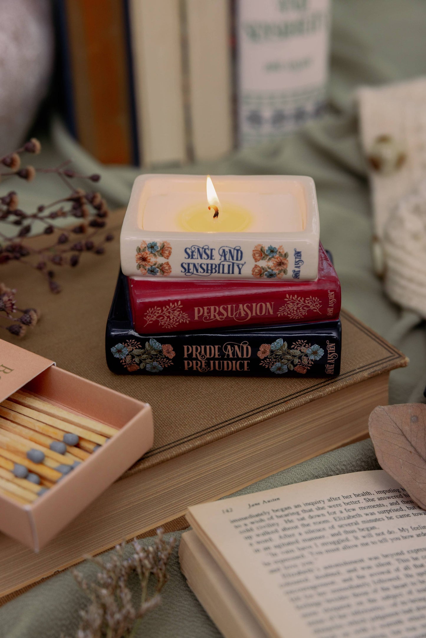 Jane Austen Book Stack Candle