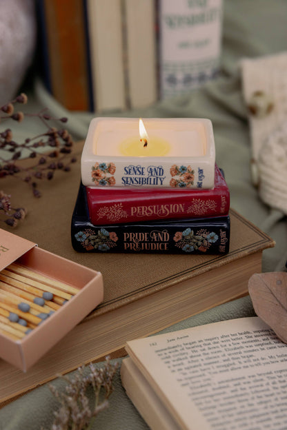 Jane Austen Book Stack Candle