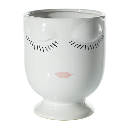 White Ceramic Face Planter - Minimalist Design