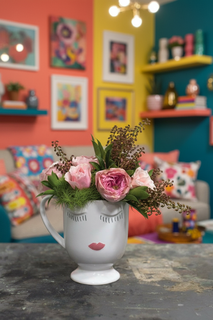 White Ceramic Face Mug - Minimalist Design