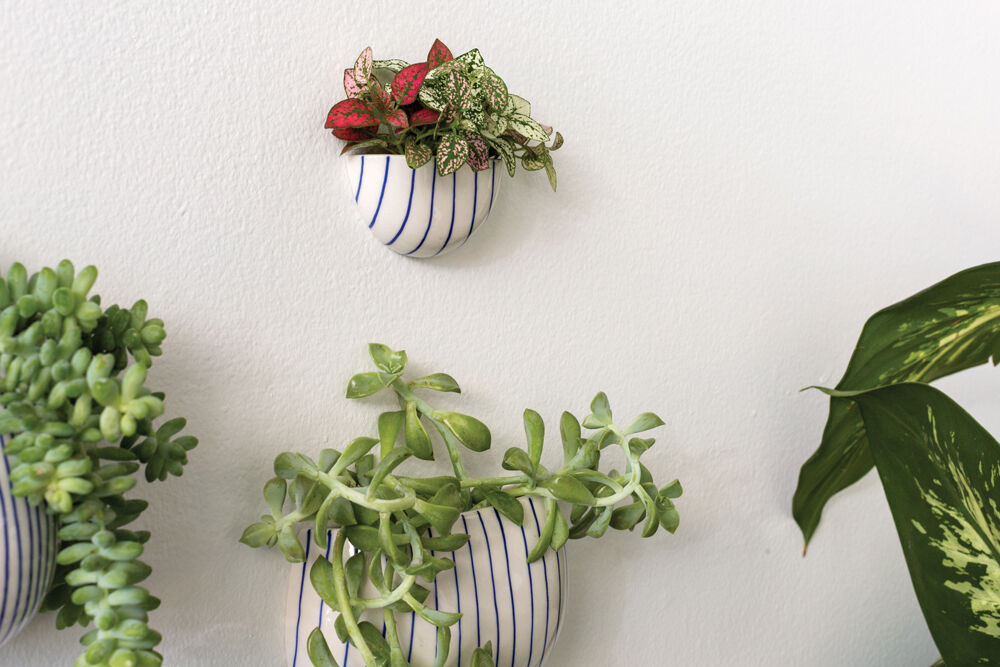 Wim Wall Planter Set - Blue Striped Ceramic (Set of 4)