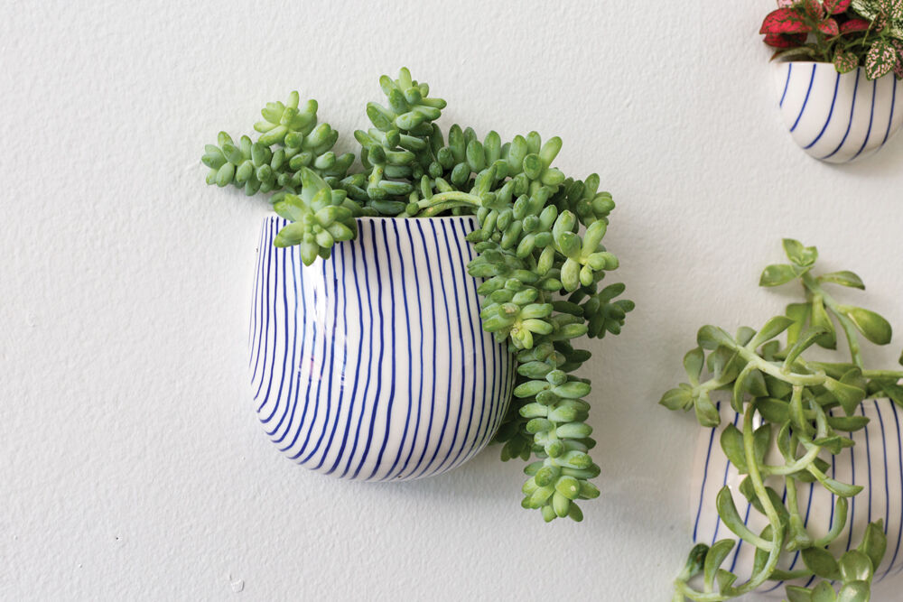 Wim Wall Planter Set - Blue Striped Ceramic (Set of 2)